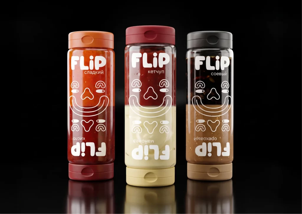 FLiP Sauces Three Bottles Playful Packaging