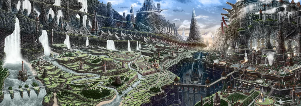 Fantasy Cityscape Art 1080p Blue Green Wallpaper