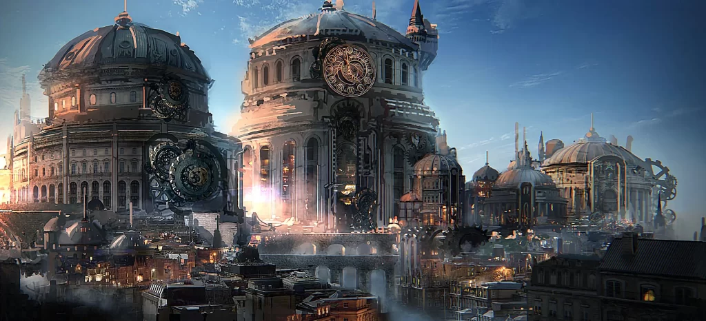 Fantasy Cityscape Art 1080p Blue Orange Wallpaper