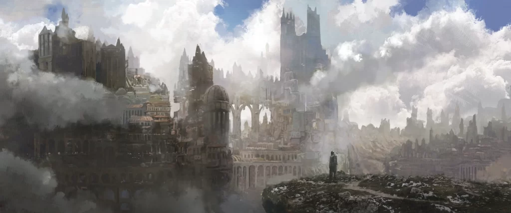 Fantasy Cityscape Art 1080p Blue Red Wallpaper