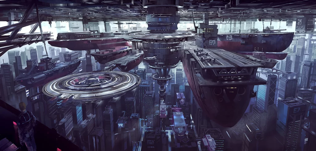 Futuristic Cityscape Sci-Fi Art 1080p Blue Purple Wallpaper