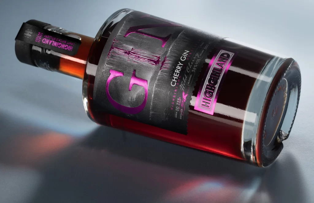 Highland Cherry Gin Transparent Stylized Packaging