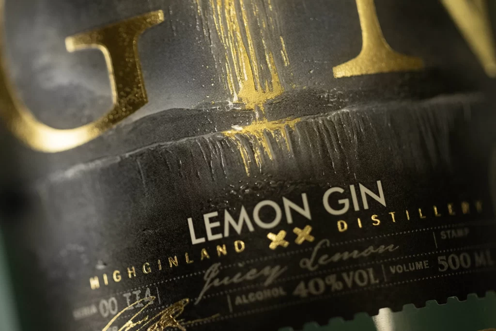 Highland Lemon Gin Predominantly Black Packaging