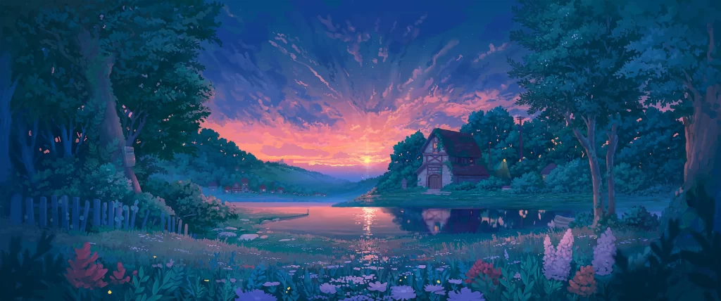 Landscape Digital Art 1080p Blue Green Wallpaper