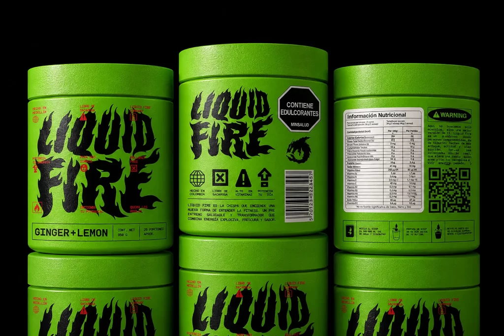 Liquid Fire Ginger + Lemon Green Cylindrical Black Packaging