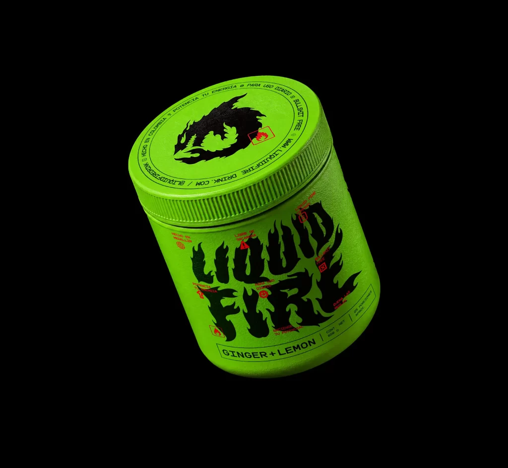 Liquid Fire Ginger + Lemon Green Cylindrical Packaging