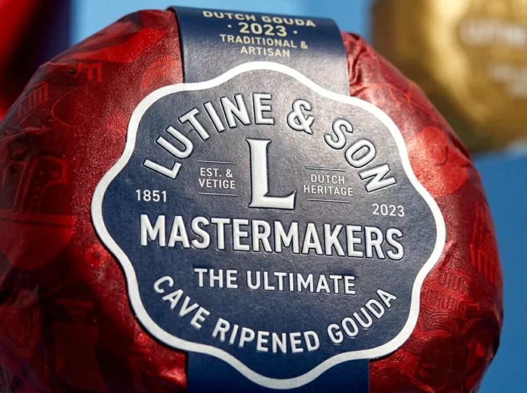 Lutine Cave Ripened Gouda Round Cheese Packaging