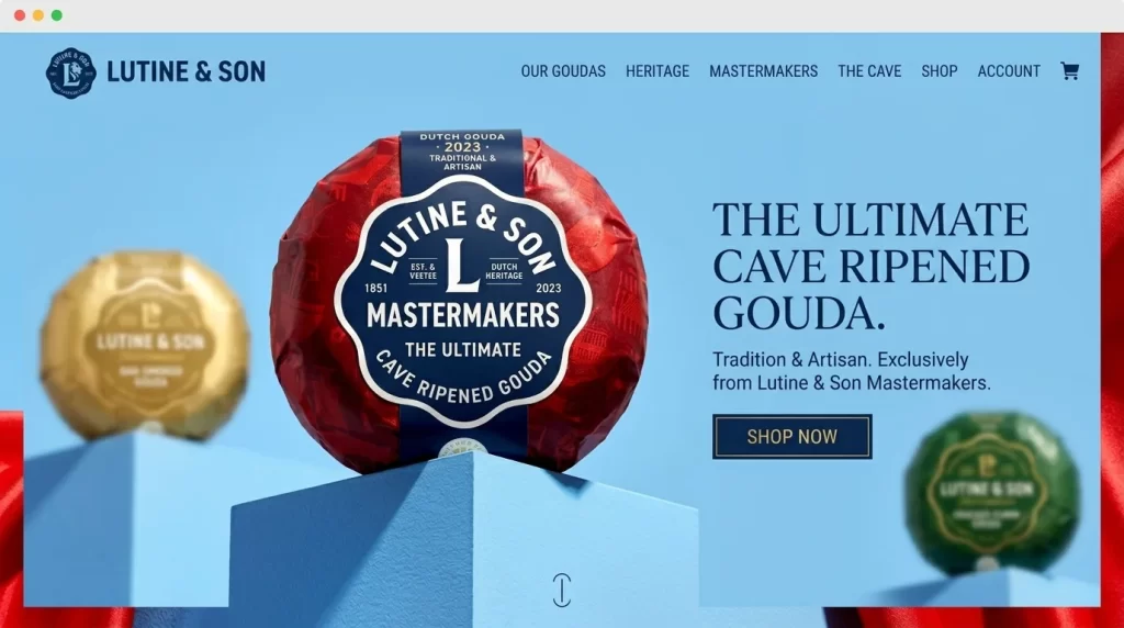 Lutine Cave Ripened Gouda Round Cheese Wheel Packaging