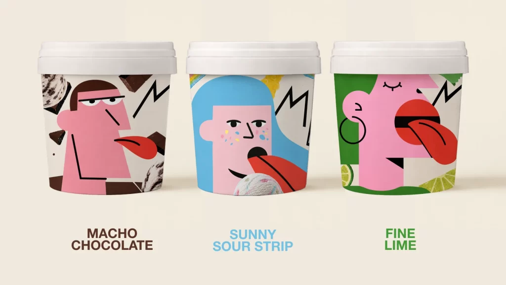 Melt Ice Cream Three Distinct Colorful Packaging