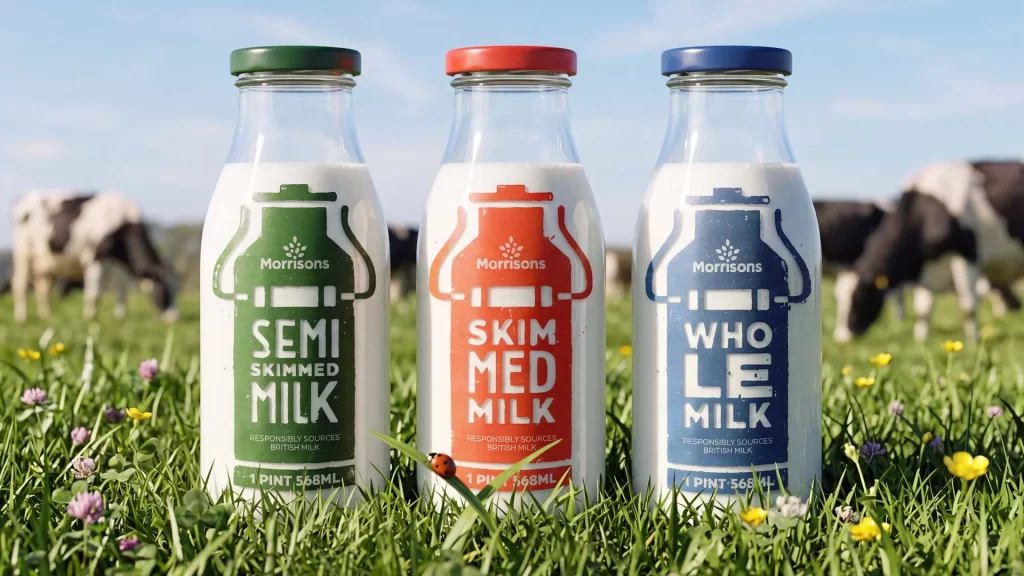 Morrisons Milk Three Glass Bottles Packaging