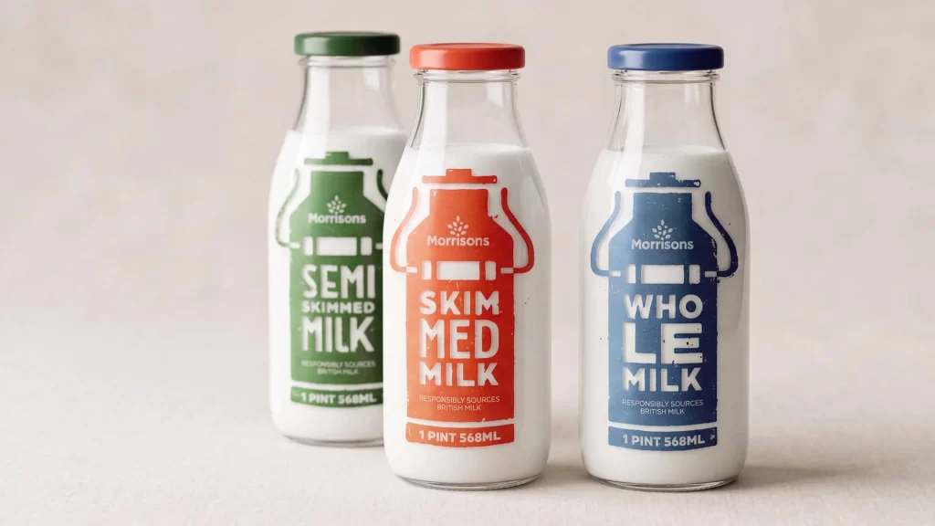 Morrisons Milk Three Glass Different Packaging