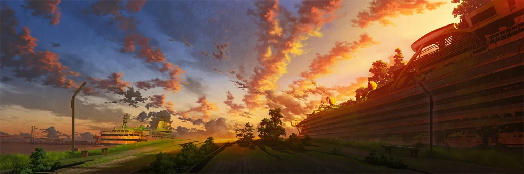 Sunset Landscape Digital Art 1080p Blue Green Wallpaper