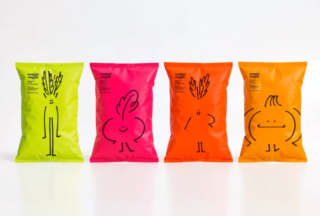 Swaggy Veggie Chips Bright Colors Packaging