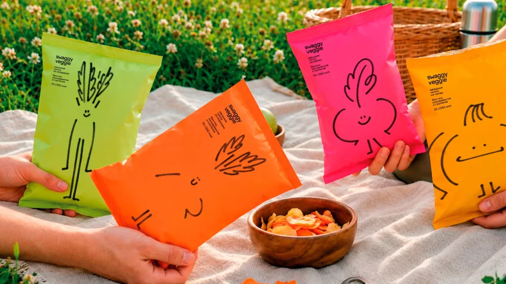 Swaggy Veggie Chips Vibrant Colors Packaging