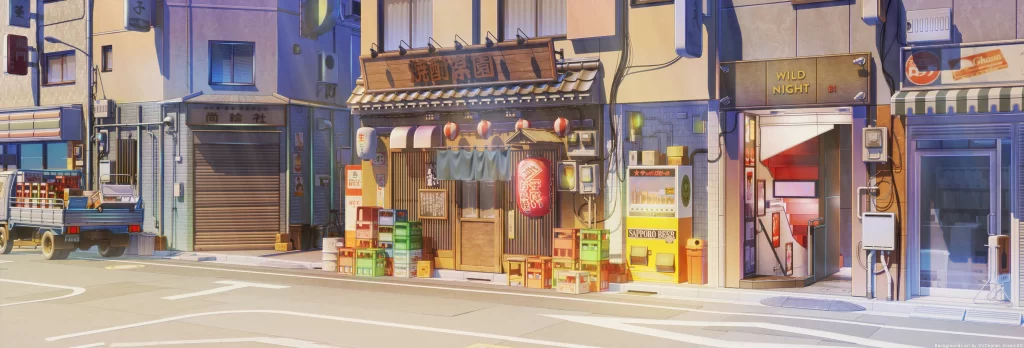 Urban Street Scene Digital Art 1080p Blue Red City Variant 72 Wallpaper