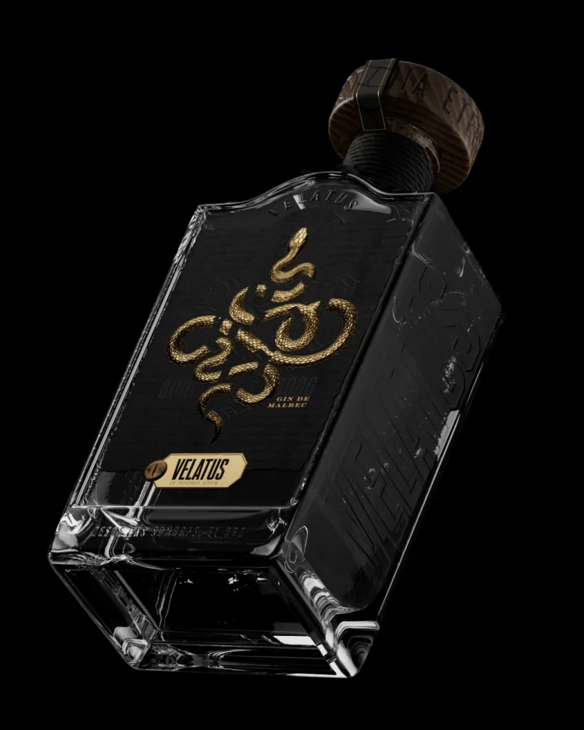 Velatus Gin de Malbec Clear Glass Black Packaging