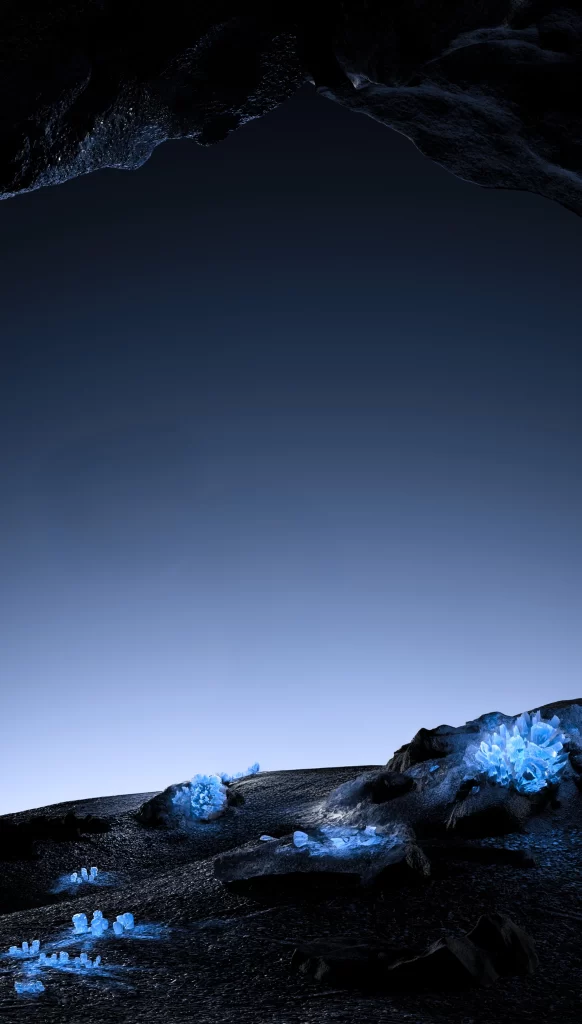 Alien Landscape Blue Crystals Dark Sky