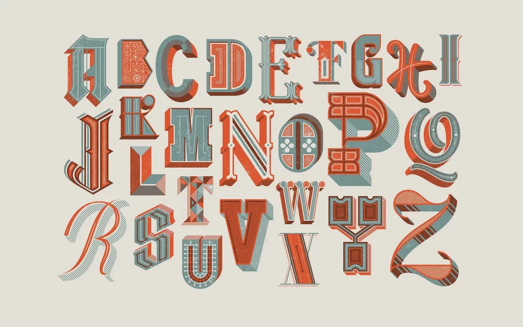 Alphabet Letters Red Blue Typography