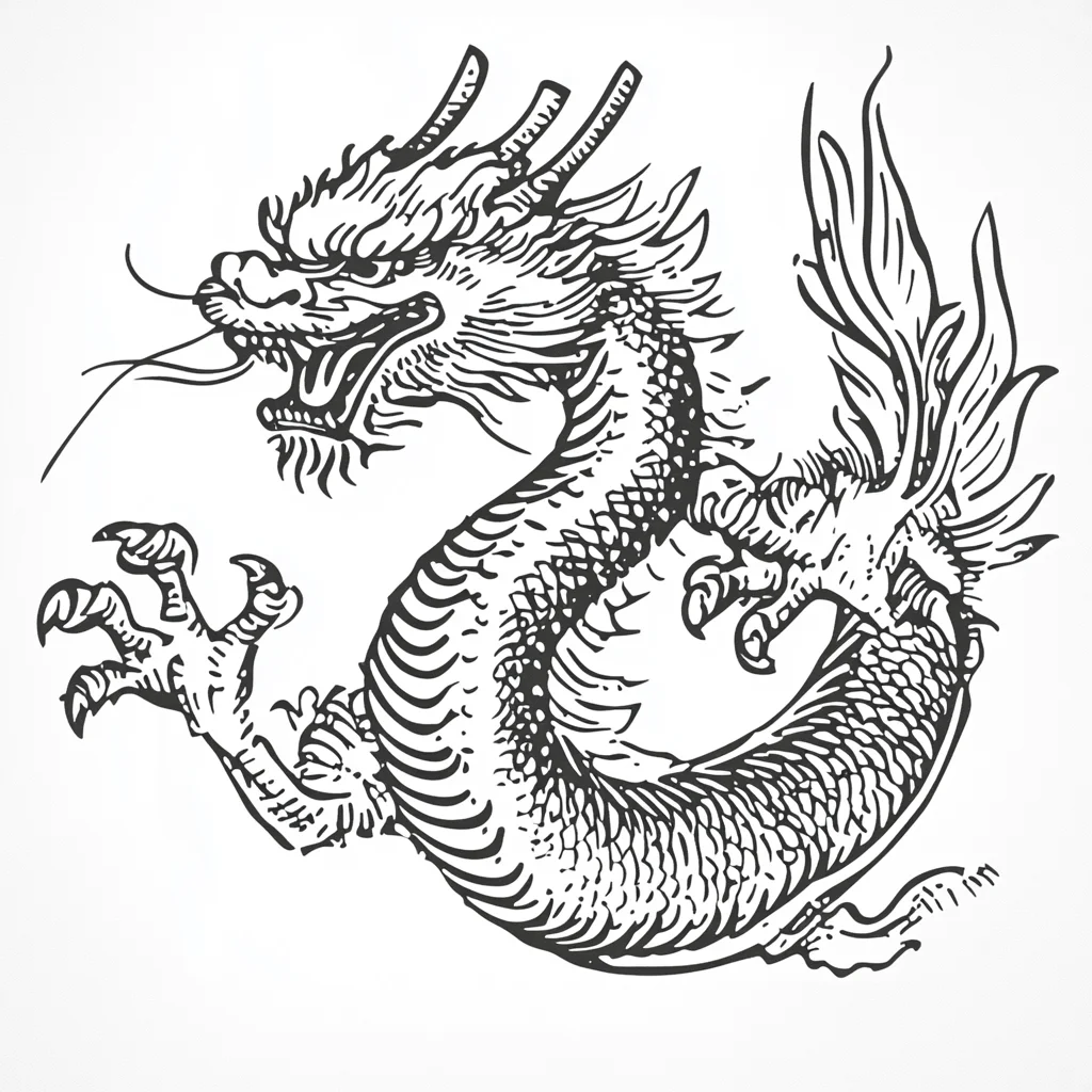 and illustration white drawing Chinese vector black lines Japanese dragon
