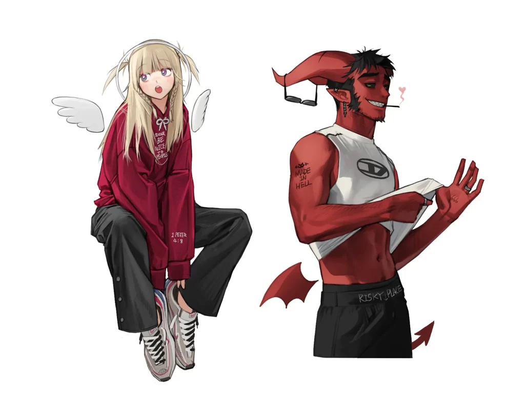 Angel Devil Red Hoodie Black Pants
