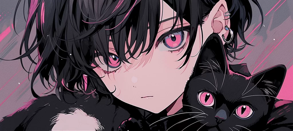 Anime Character Black Hair Pink Eyes