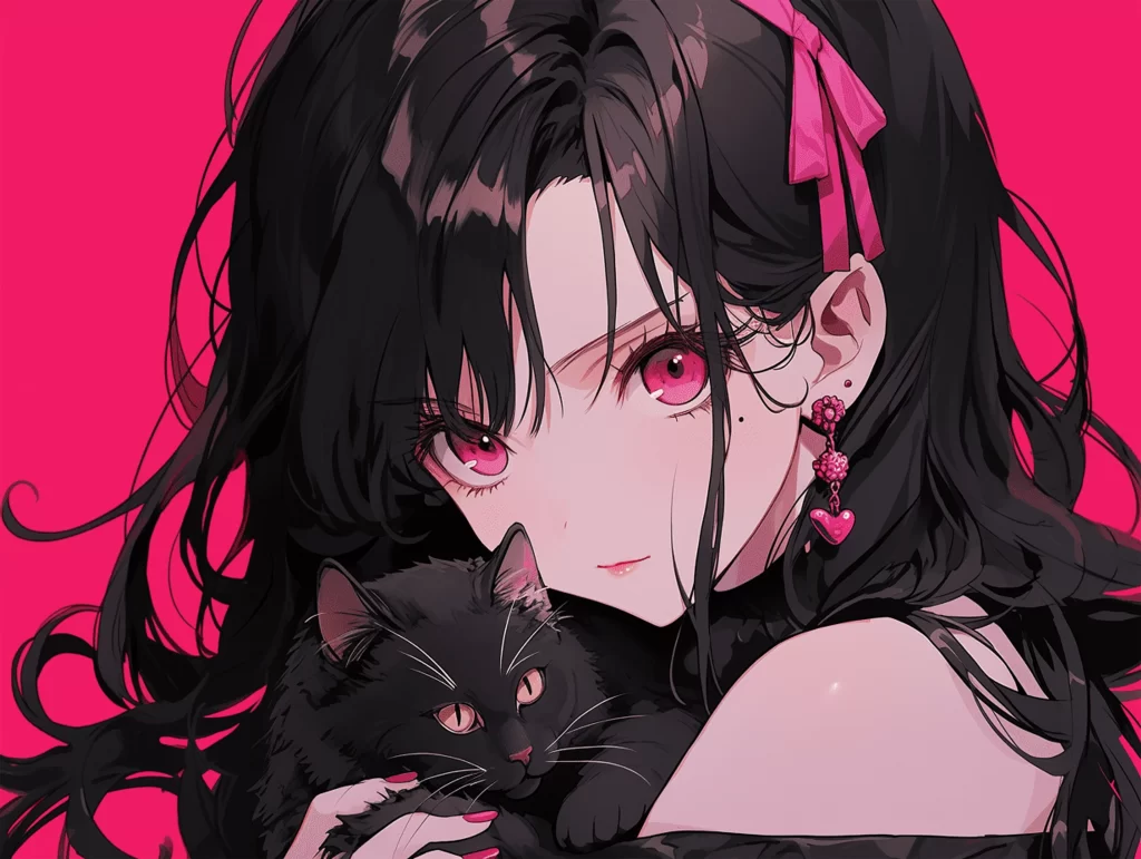 Anime Character Black Hair Pink 2