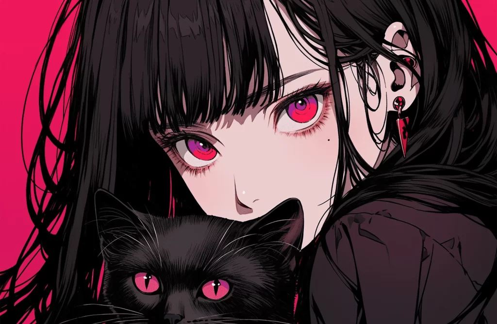 Anime Character Black Hair Red Eyes