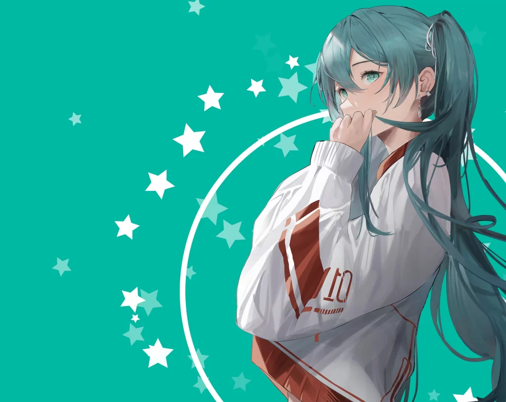Anime Character Blue Hair White Sweater