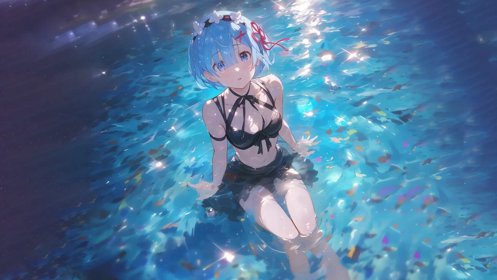 Anime Character Blue Hair Blue Water