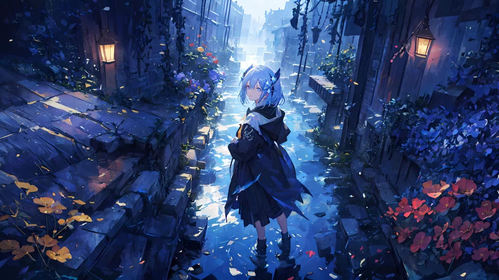 Anime Character Blue Purple Fantasy Nature