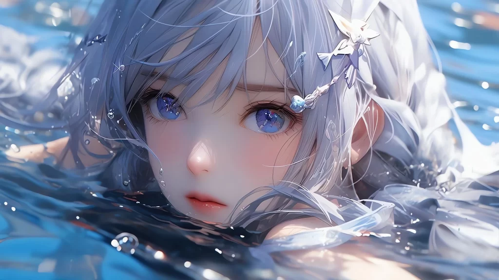 Anime Character Blue White Water Fantasy