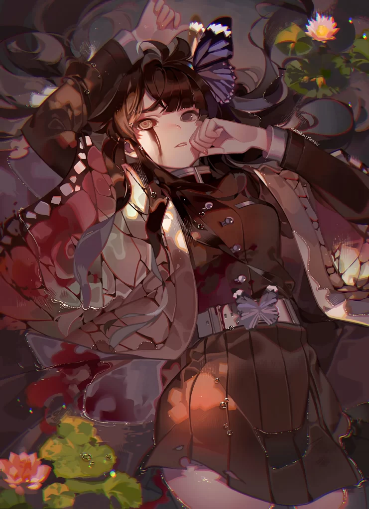 Anime Character Dark Brown Green Floral