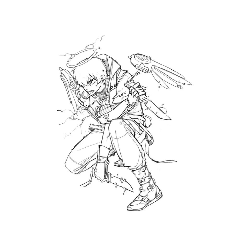 Anime Character Futuristic Monochrome Action
