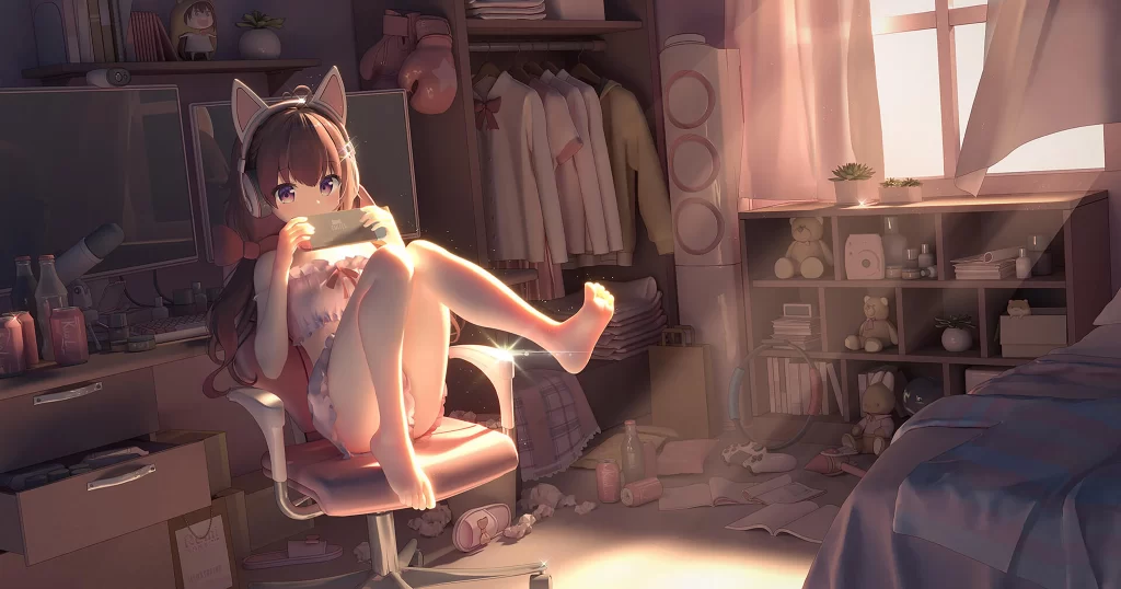 Anime Character Pastel Colors Cozy Room