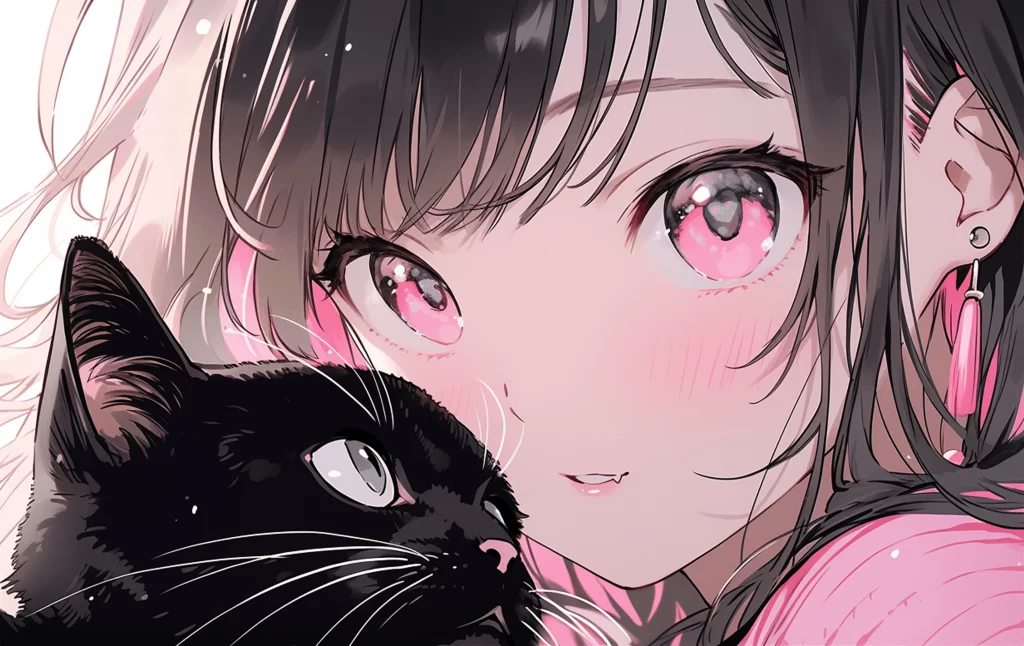 Anime Character Pink Black Cat Soft