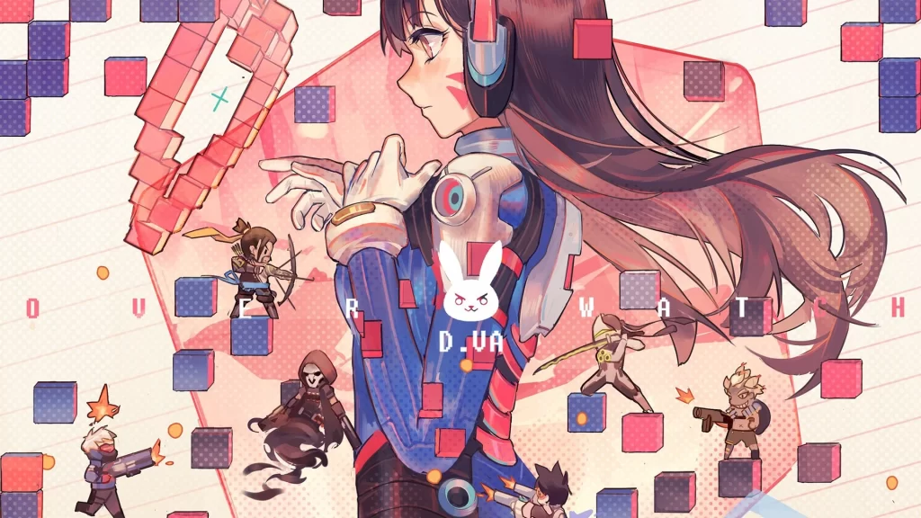 Anime Character Pink Blue Red Futuristic