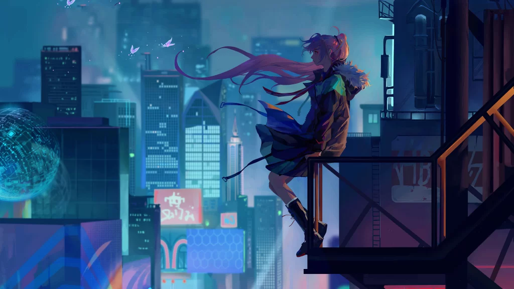 Anime Character Pink Hair Blue Purple