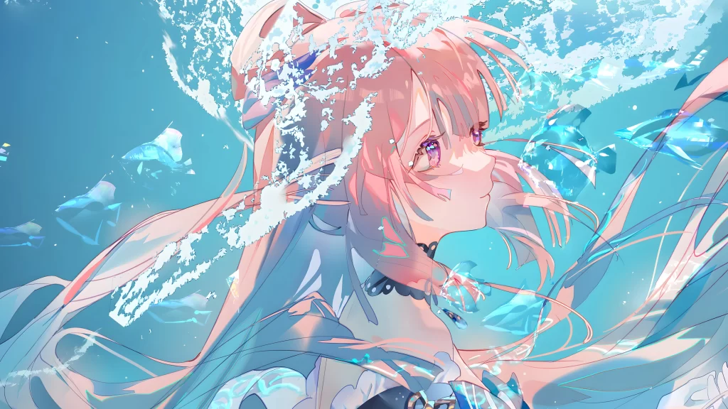 Anime Character Pink Hair Blue Fantasy
