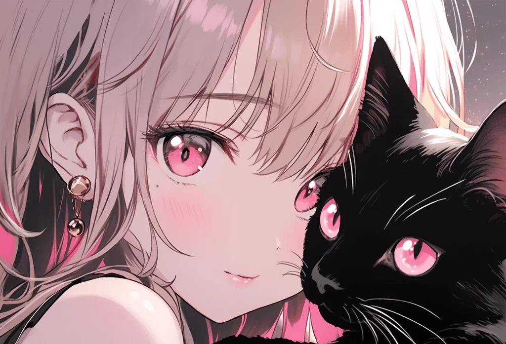 Anime Character Pink Hair Black Cat