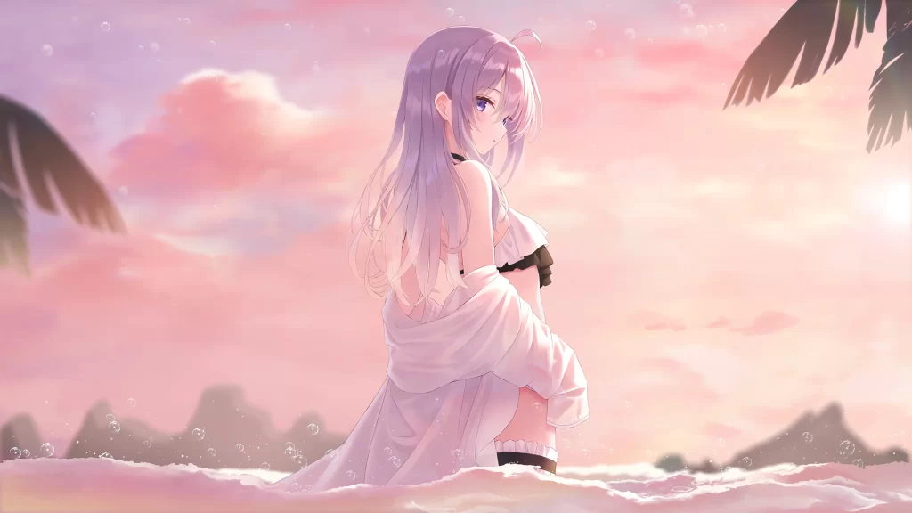 Anime Character Purple Hair Pink Sky