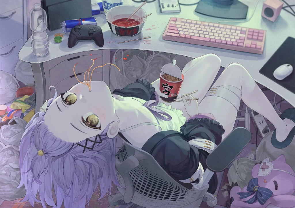 Anime Character Purple Hair White Outfit