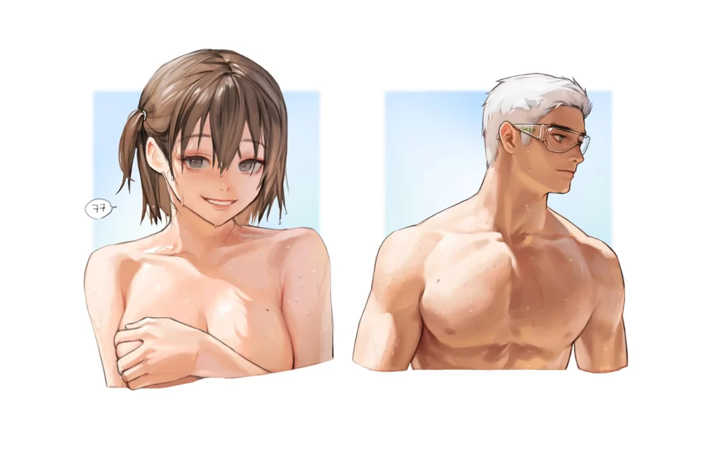Anime Character Shirtless Brown Hair Beach
