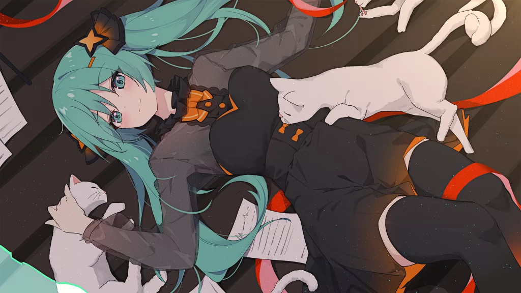Anime Character Teal Hair Black Outfit