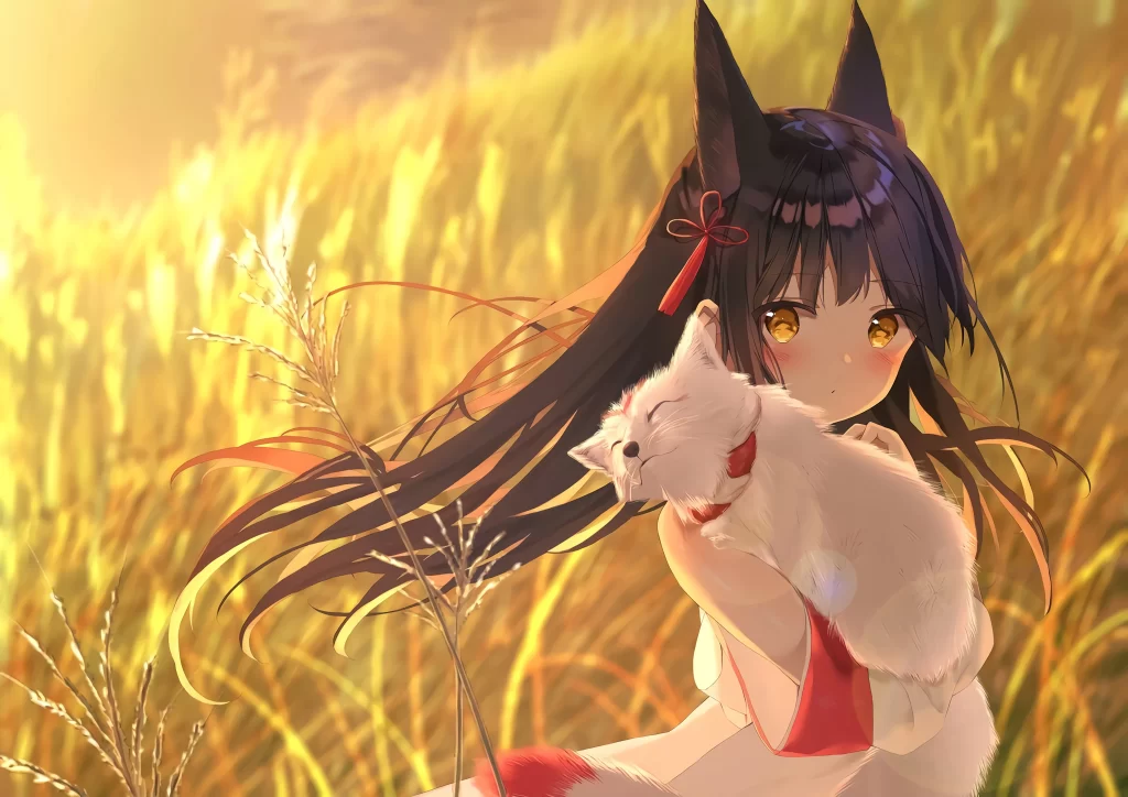Anime Character White Cat Golden Field