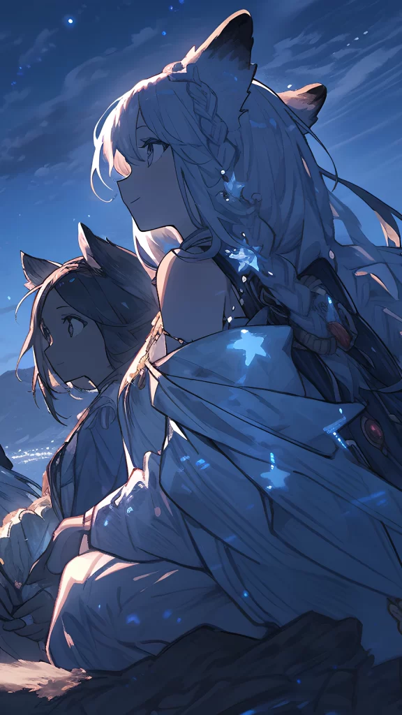 Anime Characters Blue White Fantasy Night
