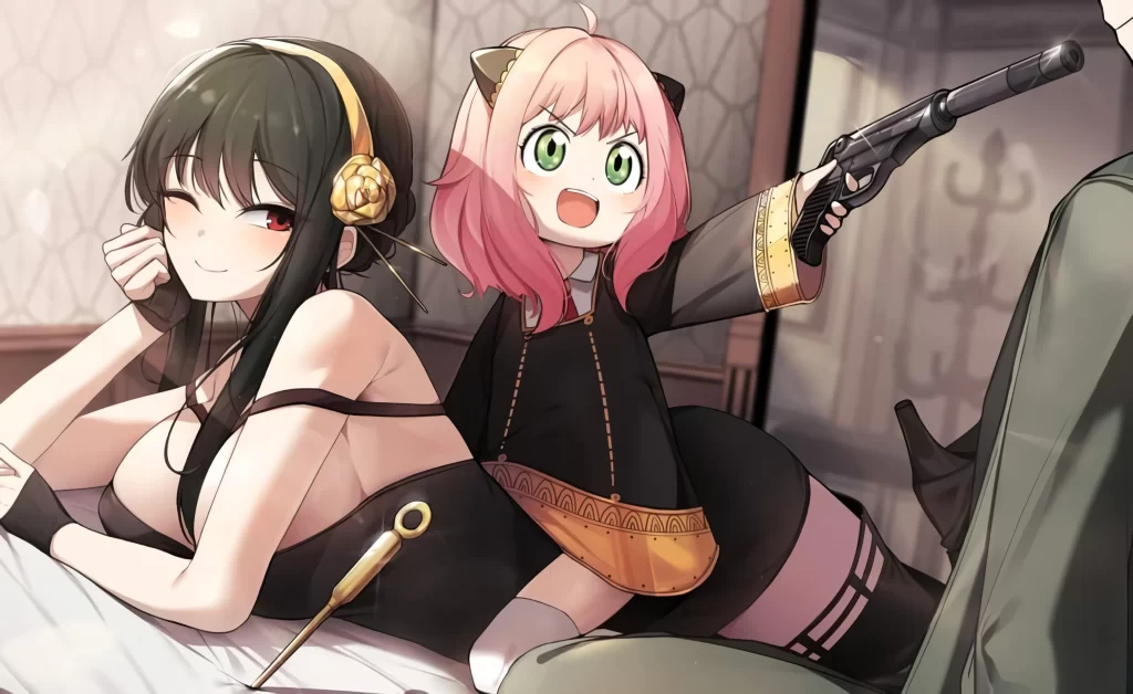 Anime Characters Pink Black Gold Fantasy