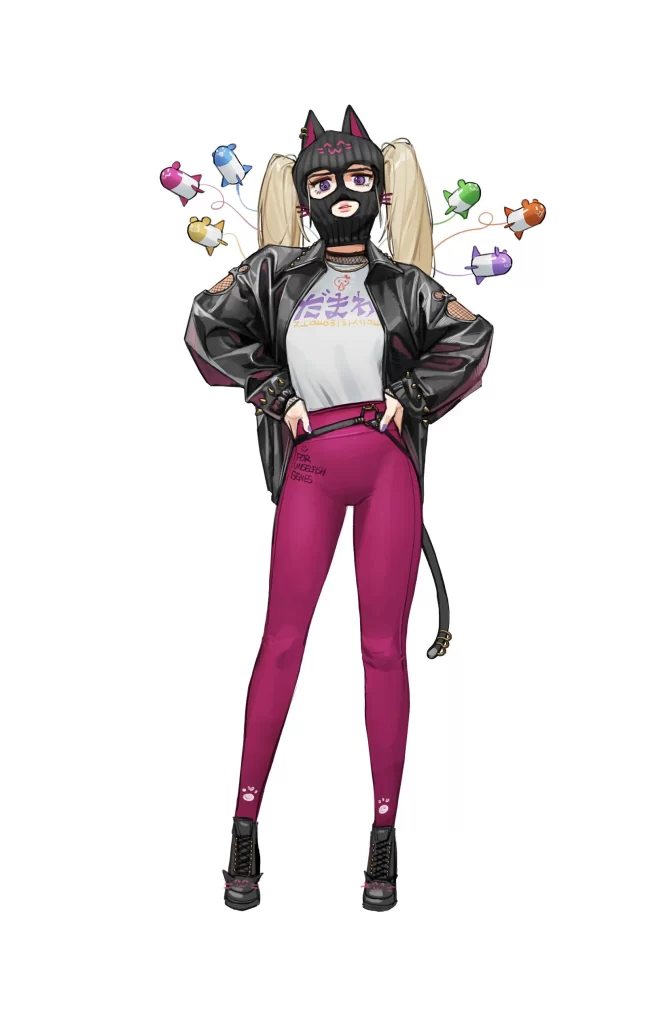 Anime Girl Cat Mask Leather Jacket