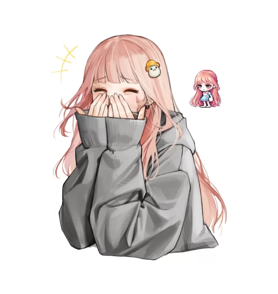 Anime Girl Gray Hoodie Pink Hair