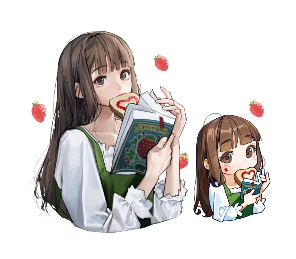 Anime Girl Green Dress Reading Book