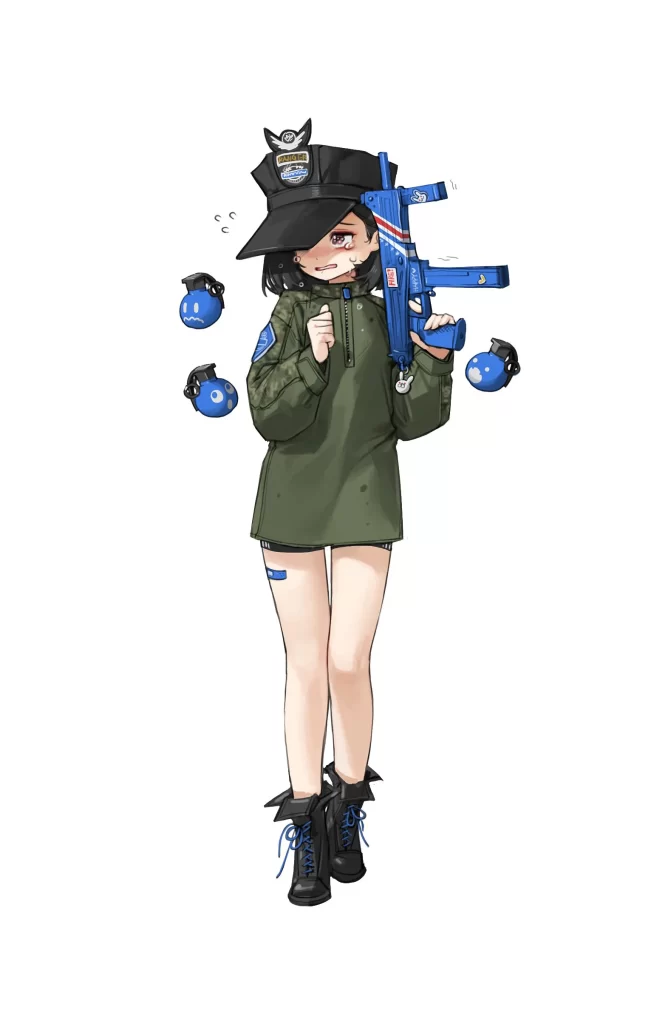 Anime Girl Military Green Blue Combat